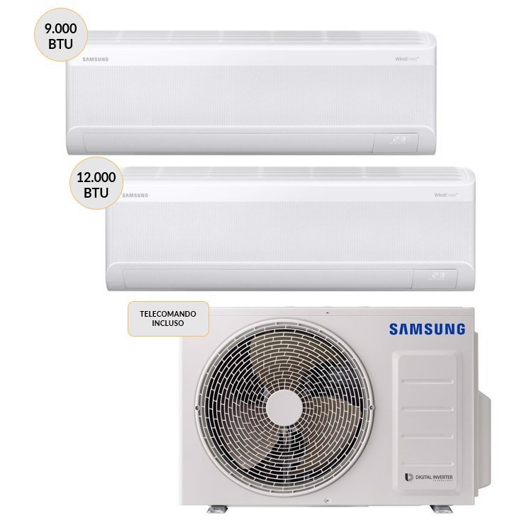 Samsung WindFree Condizionatore DUAL split 9000+12000btu AJ050TXJ2KGEU + AR60F09C1AWNEU + AR60F12C1AWNEU Climatizzatore Fisso