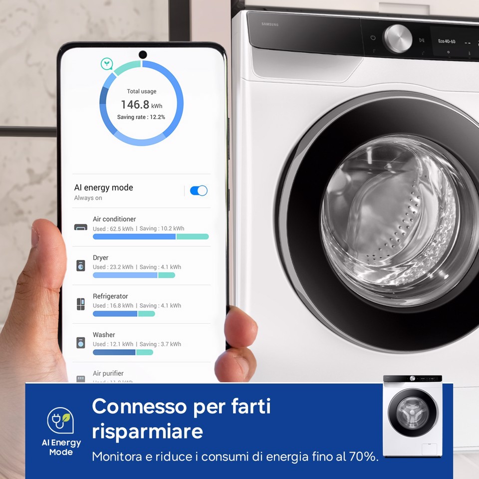 Samsung WW90DG6G94LKU3 lavatrice Caricamento frontale 9 kg 1400 Giri/min Bianco