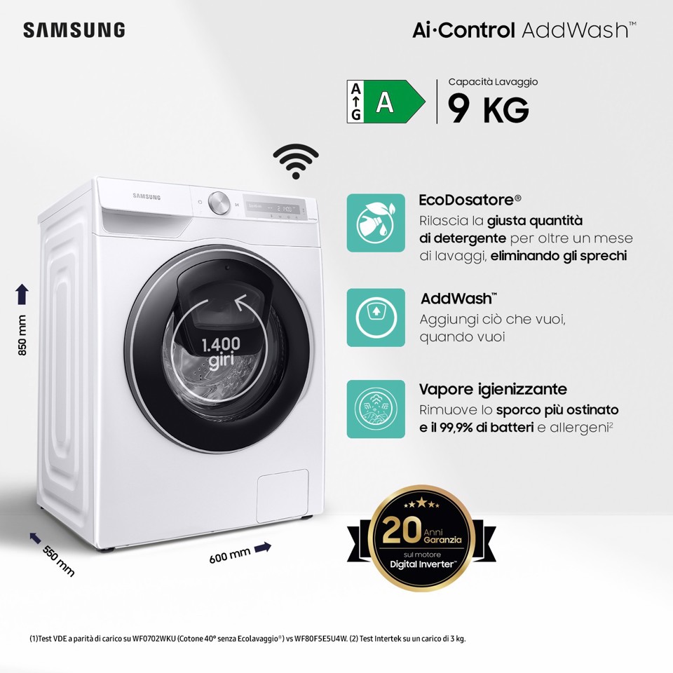 Samsung WW90T684DLH lavatrice Caricamento frontale 9 kg 1400 Giri/min A Bianco