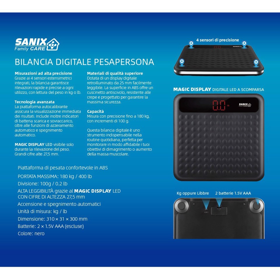 Sanix Family Care XDCAM7055P bilance pesapersone Quadrato Nero Bilancia pesapersone elettronica