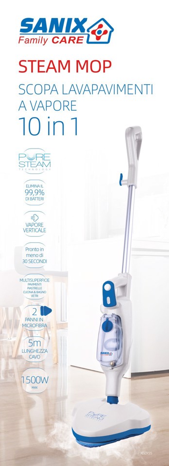 Sanix Family Care XDZK55 Pulitore a vapore Scopa a vapore 0,32 L 1500 W Blu, Bianco