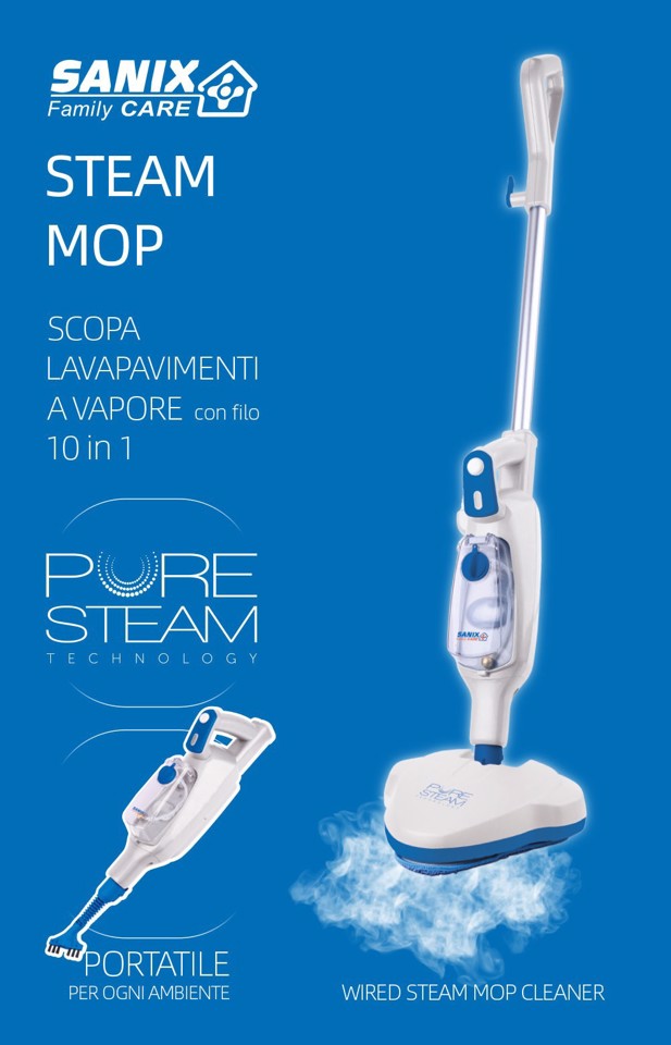 Sanix Family Care XDZK55 Pulitore a vapore Scopa a vapore 0,32 L 1500 W Blu, Bianco