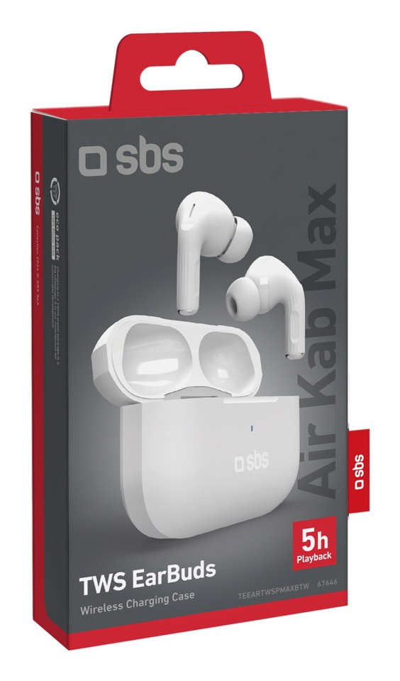 SBS Air Kab Max Auricolare True Wireless Stereo (TWS) In-ear Musica e Chiamate Bluetooth Bianco