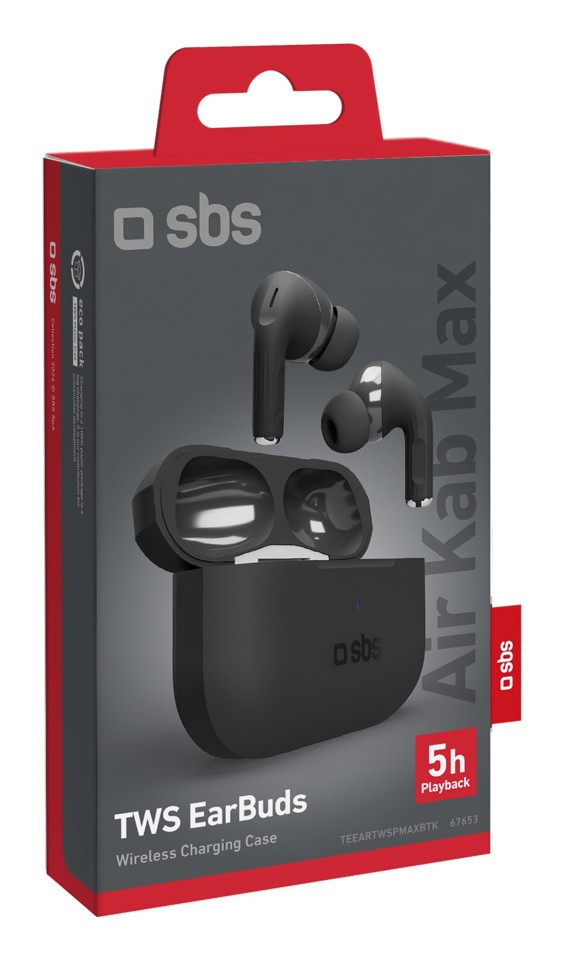 SBS Air Kab Max Auricolare True Wireless Stereo (TWS) In-ear Musica e Chiamate Bluetooth Nero