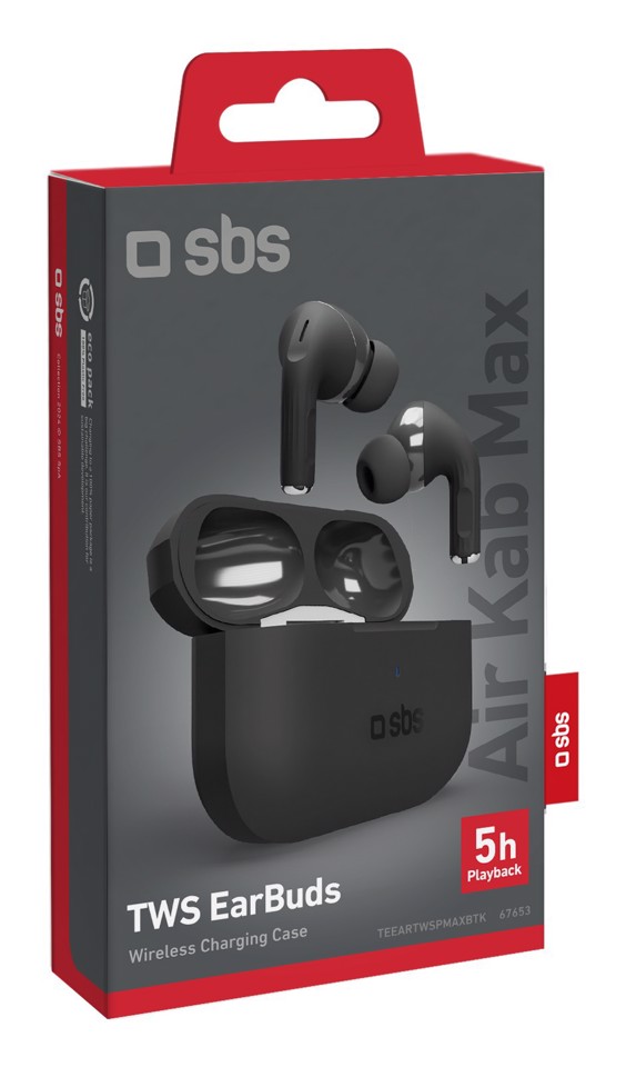SBS Air Kab Max Auricolare True Wireless Stereo (TWS) In-ear Musica e Chiamate Bluetooth Nero