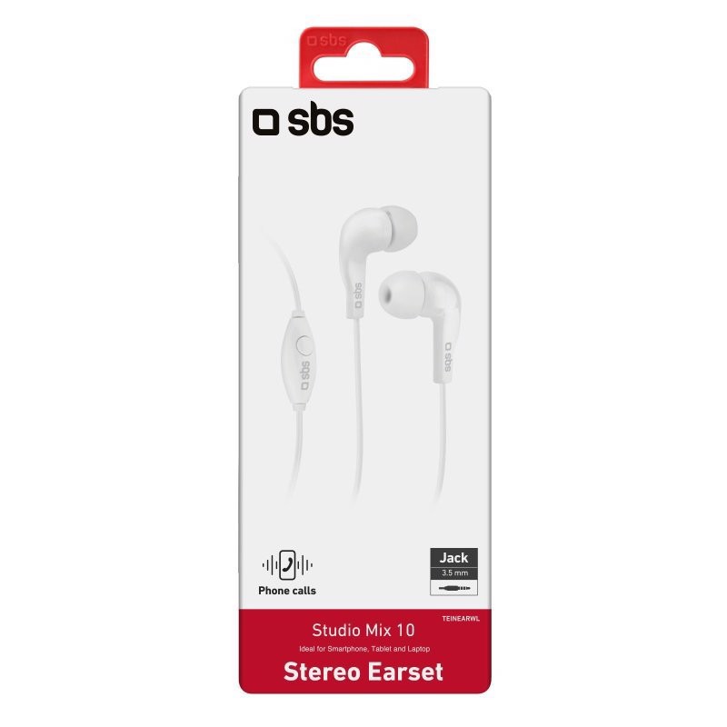 SBS Auricolari filo stereo in-ear Studio Mix 10, jack 3,5 mm con microfono e tasto alla risposta bianco