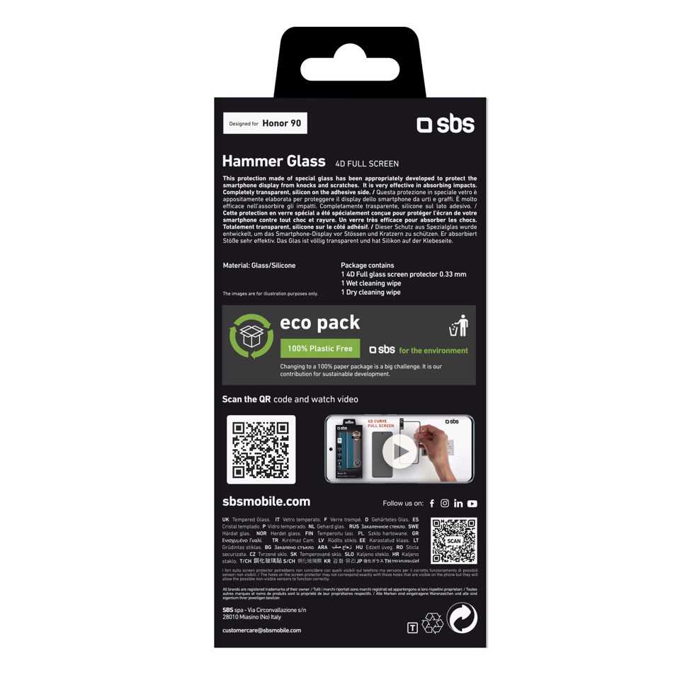 SBS Glass screen protector 4D Full Glass per Honor 90