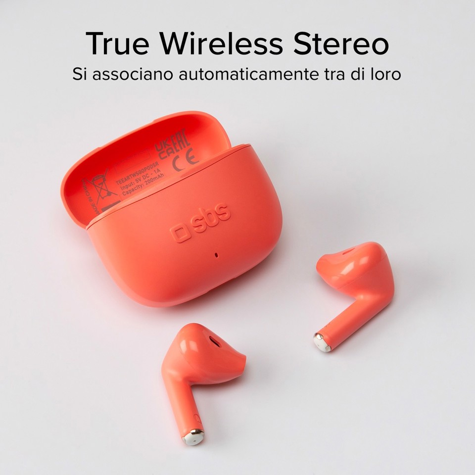 SBS Go Pods Auricolare True Wireless Stereo (TWS) In-ear Musica e Chiamate USB tipo-C Bluetooth Rosso