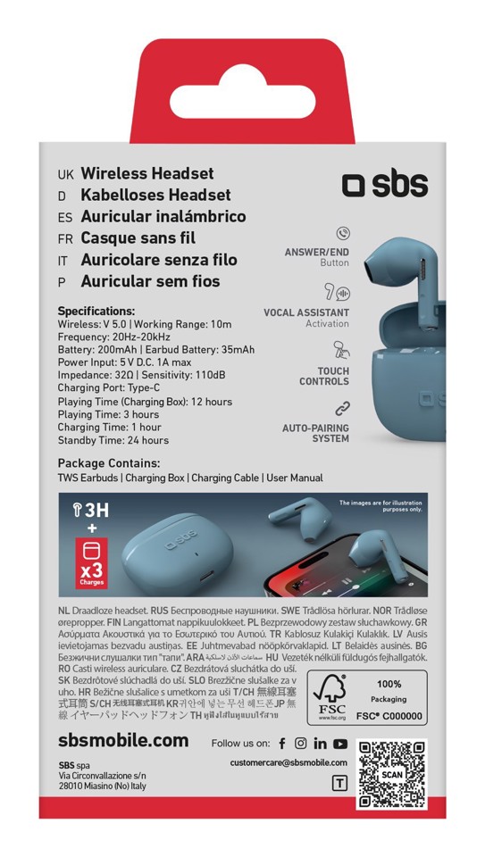 SBS Go Pods Auricolare True Wireless Stereo (TWS) In-ear Musica e Chiamate USB tipo-C Bluetooth Verde, Colore benzina