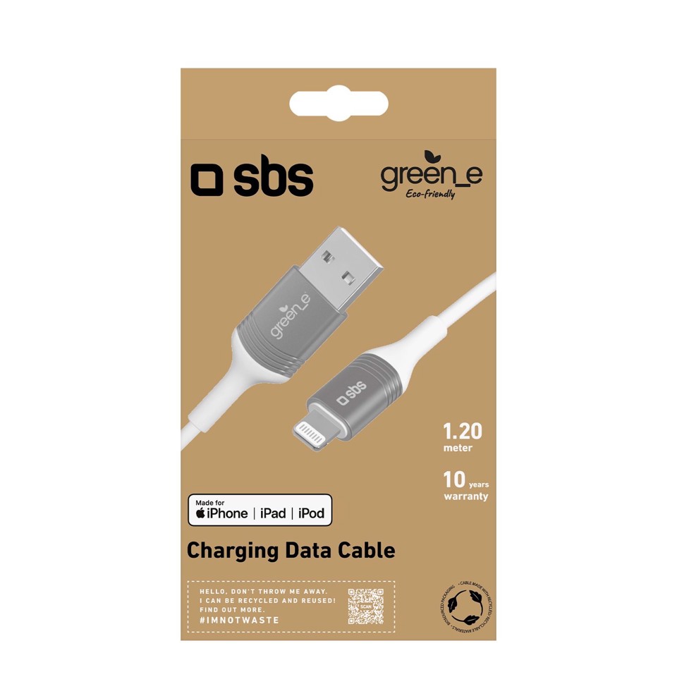 SBS GRECABLEUSBIP589W cavo Lightning 1,2 m Argento, Bianco