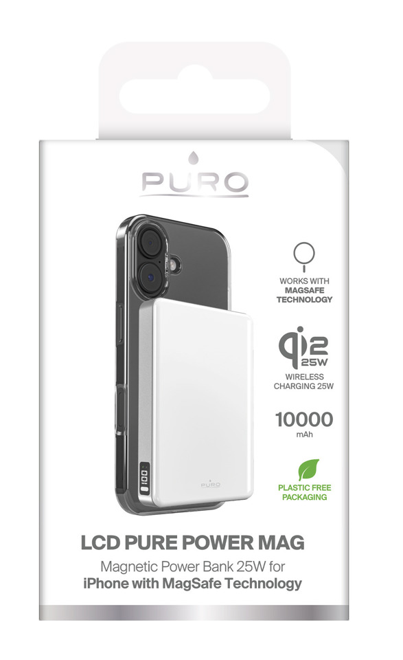 SBS LCD Pure Power Mag Polimeri di litio (LiPo) 10000 mAh Carica wireless Bianco