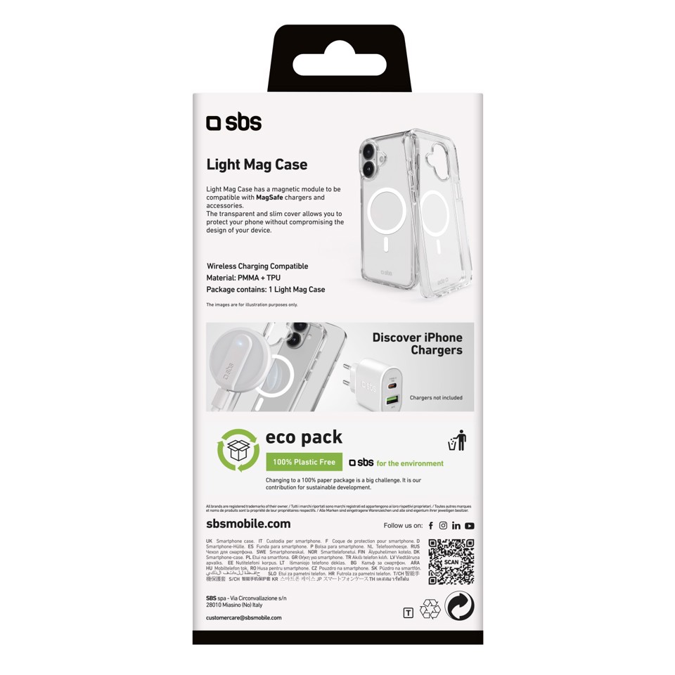 SBS Light Mag Cover Trasparente magsafe iphone 16 plus