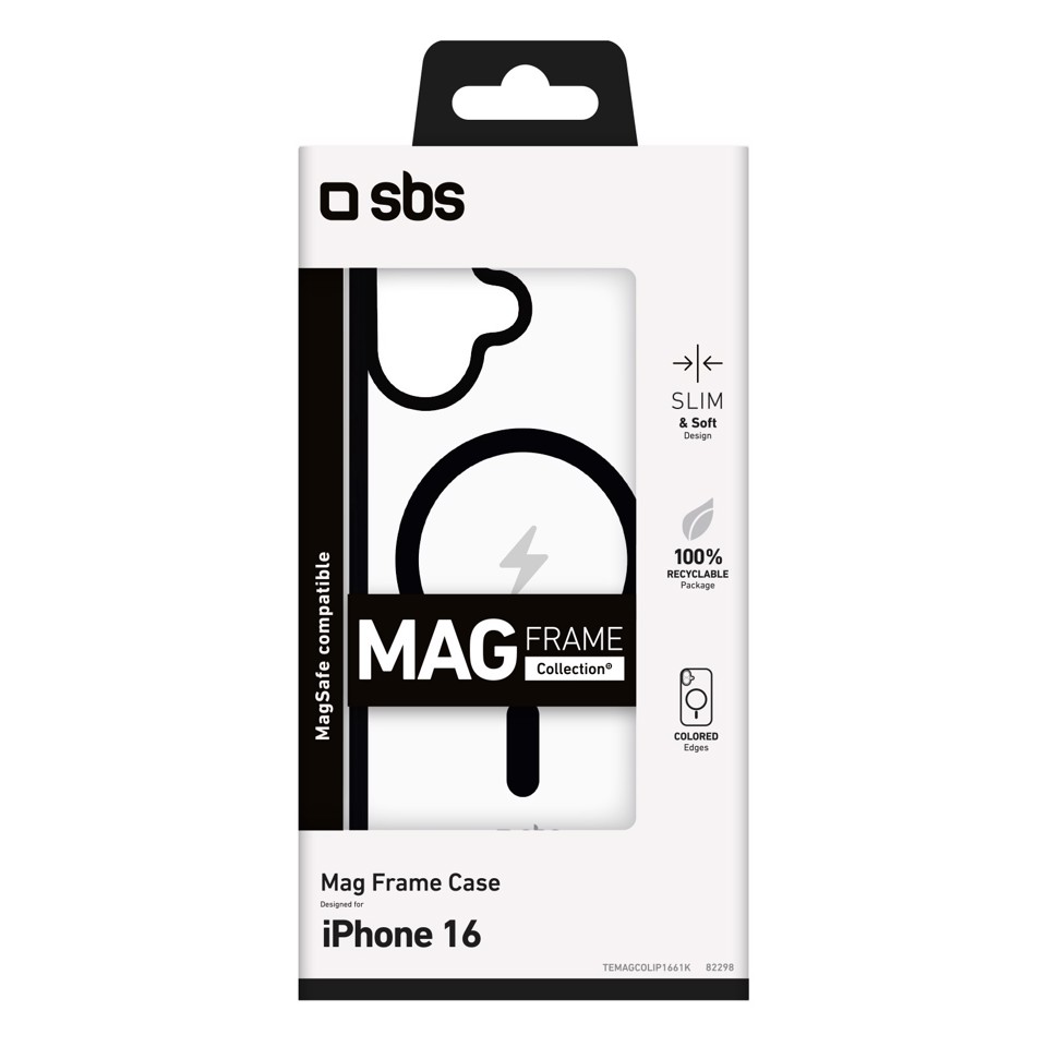 SBS Mag frame Cover Nero, Trasparente iphone 16 magsafe