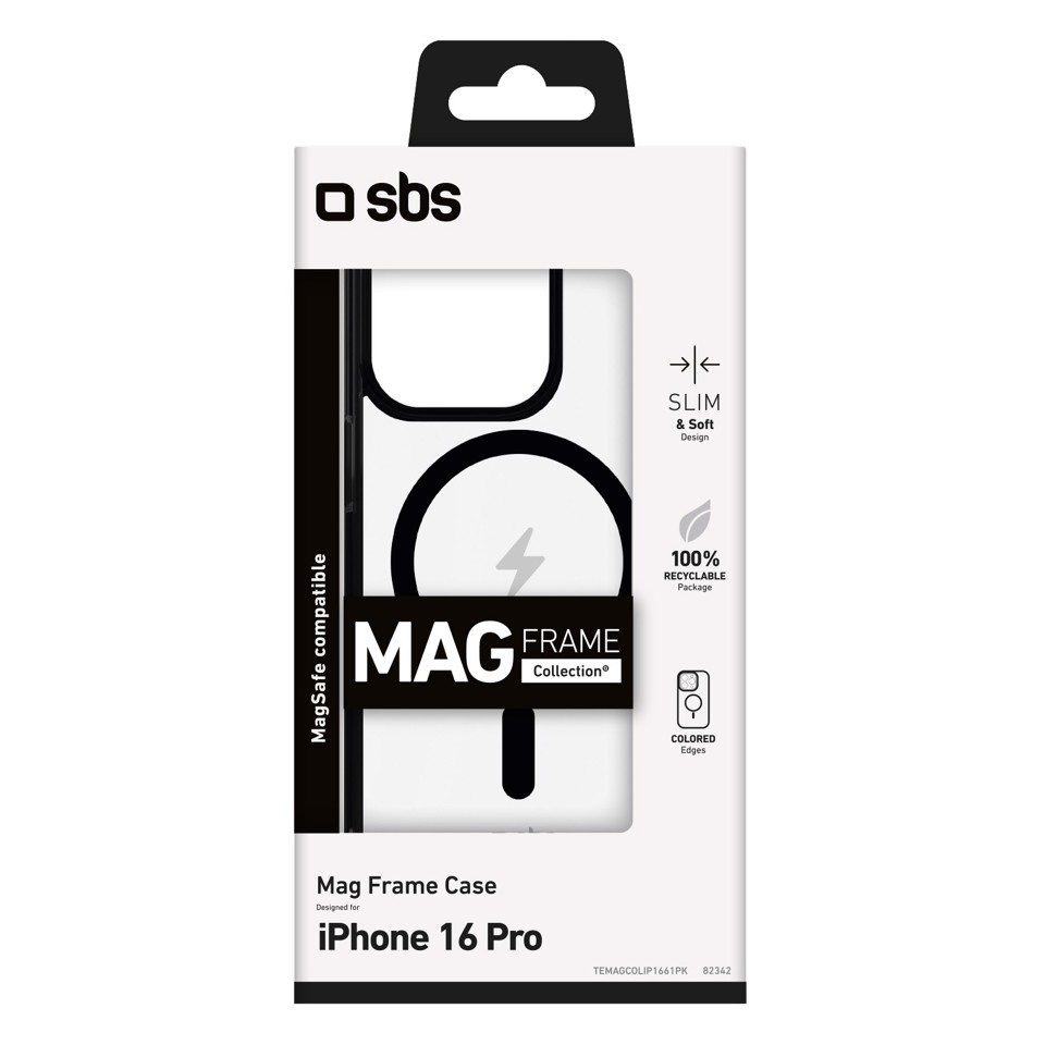 SBS Mag frame Cover Nero, Trasparente iphone 16 pro magsafe
