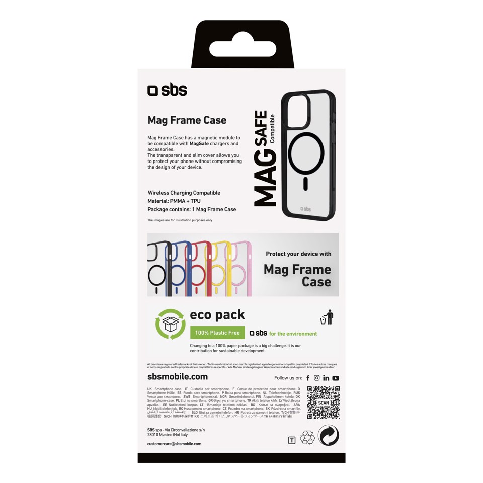 SBS Mag frame Cover Nero, Trasparente iphone 16 pro magsafe