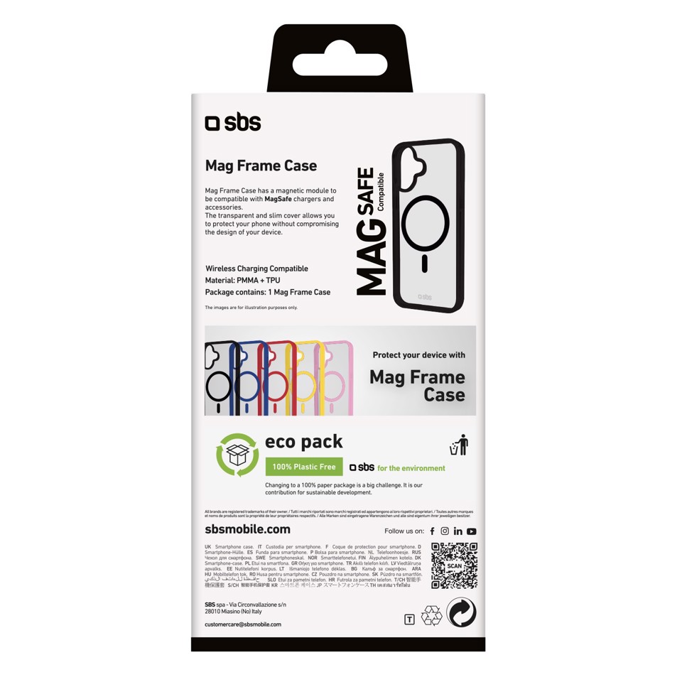 SBS Mag frame Cover Nero, Trasparente iphone 16 plus magsafe