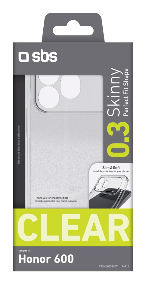 SBS Skinny custodia per cellulare 16,7 cm (6.57") Cover Trasparente