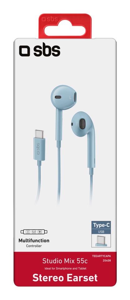 SBS Studio Mix 55c Auricolare Cablato In-ear Musica e Chiamate USB tipo-C Ciano