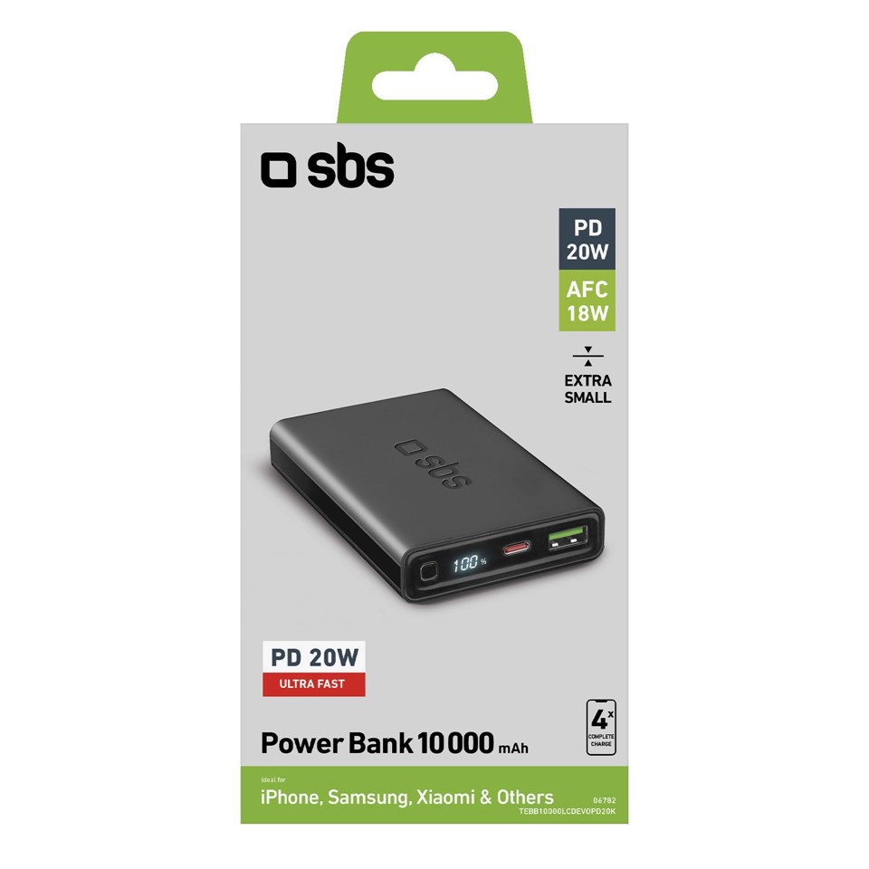 SBS TEBB10000LCDEVOPD20K batteria portatile Polimeri di litio (LiPo) 10000 mAh Nero