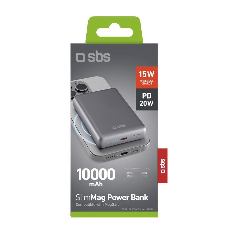 SBS TEBB10000MAGSLIM batteria portatile 10000 mAh Carica wireless Grigio