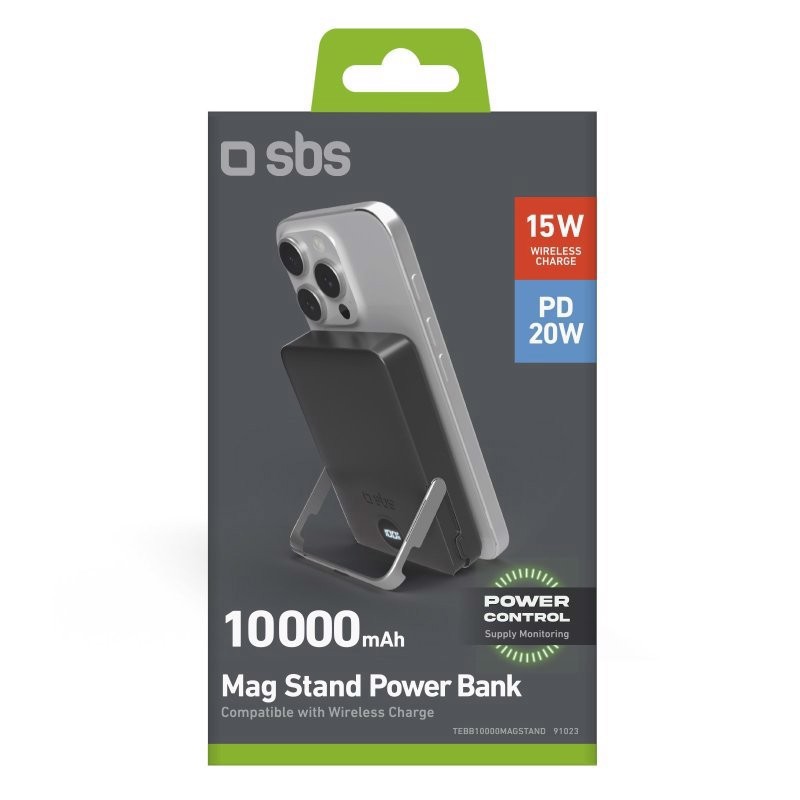 SBS TEBB10000MAGSTAND batteria portatile 10000 mAh Carica wireless Nero
