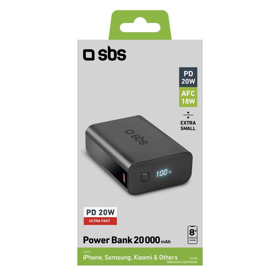 SBS TEBB20000LCDEVOPD20K batteria portatile Polimeri di litio (LiPo) 20000 mAh Nero
