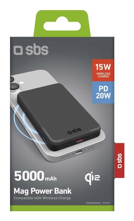 SBS TEBB5000QI2 batteria portatile 5000 mAh Carica wireless Nero