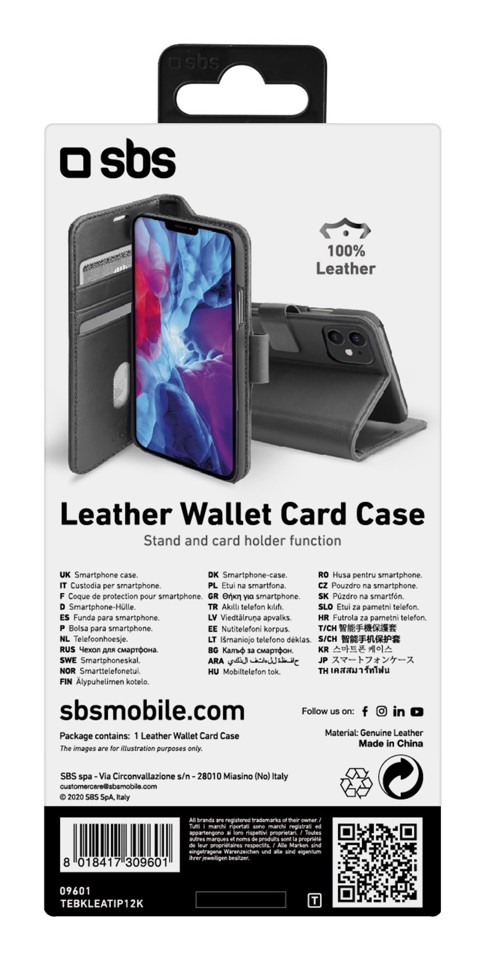 SBS TEBKLEATIP12K custodia per cellulare 13,7 cm (5.4") Custodia a borsellino Nero