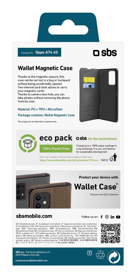 SBS TEBKLITEOPA74K custodia per cellulare 16,3 cm (6.43") Custodia a borsellino Nero