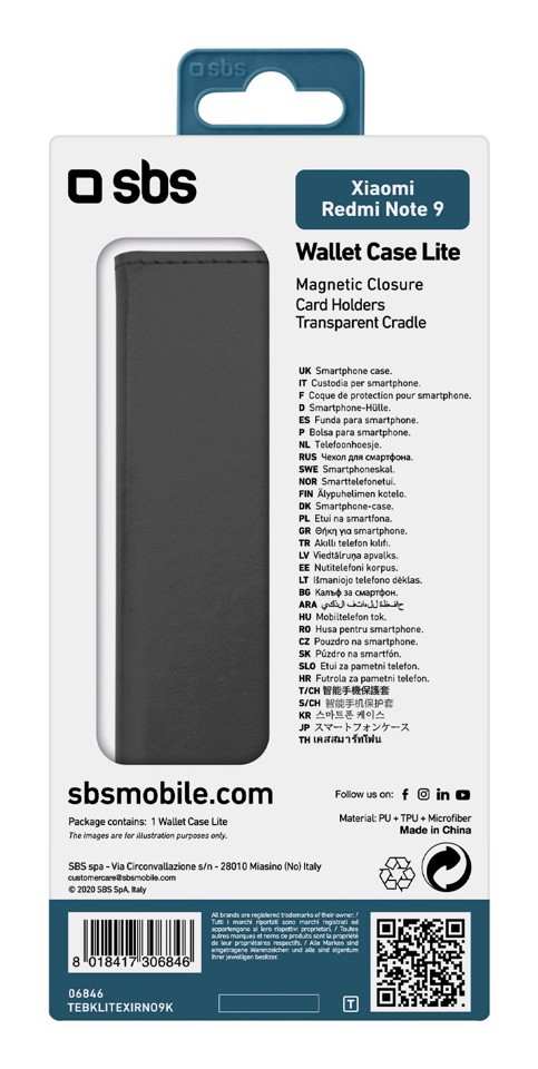 SBS TEBKLITEXIRNO9K custodia per cellulare 16,6 cm (6.53") Custodia a borsellino Nero