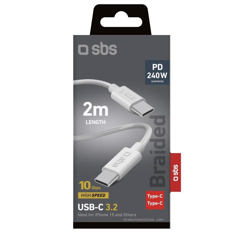 SBS TECABLETISSUETCC240G cavo USB USB 3.2 Gen 2 (3.1 Gen 2) 2 m USB C 10 Gbit/s 240 W Grigio