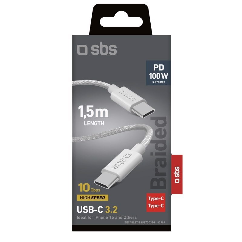 SBS TECABLETISSUETCC32G cavo USB USB 3.2 Gen 2 (3.1 Gen 2) 1,5 m USB C 10 Gbit/s 100 W Grigio