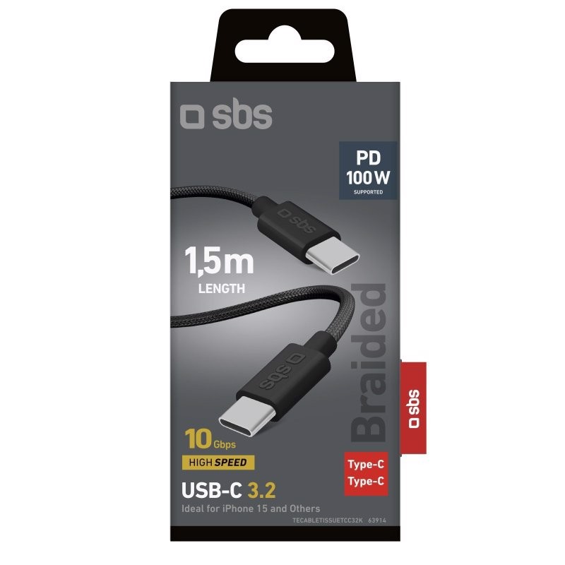 SBS TECABLETISSUETCC32K cavo USB USB 3.2 Gen 2 (3.1 Gen 2) 1,5 m USB C 10 Gbit/s 100 W Nero
