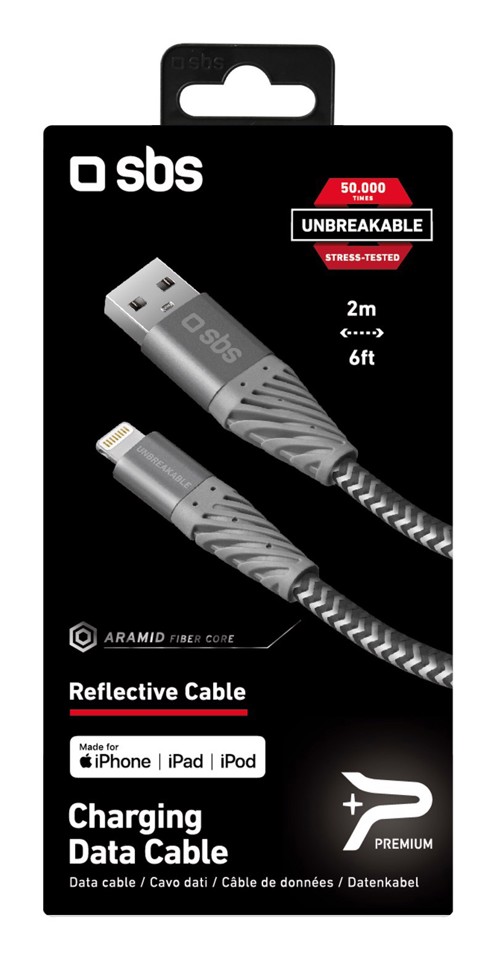 SBS TECABLEUNRELIG2GK cavo Lightning 2 m Nero, Grigio