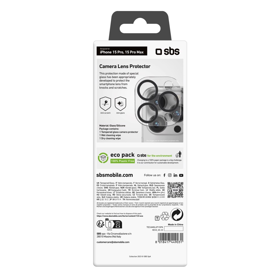SBS TECAMGLIP15PK Vetro per lenti fotocamera iphone 15 pro/15 pro max, nero