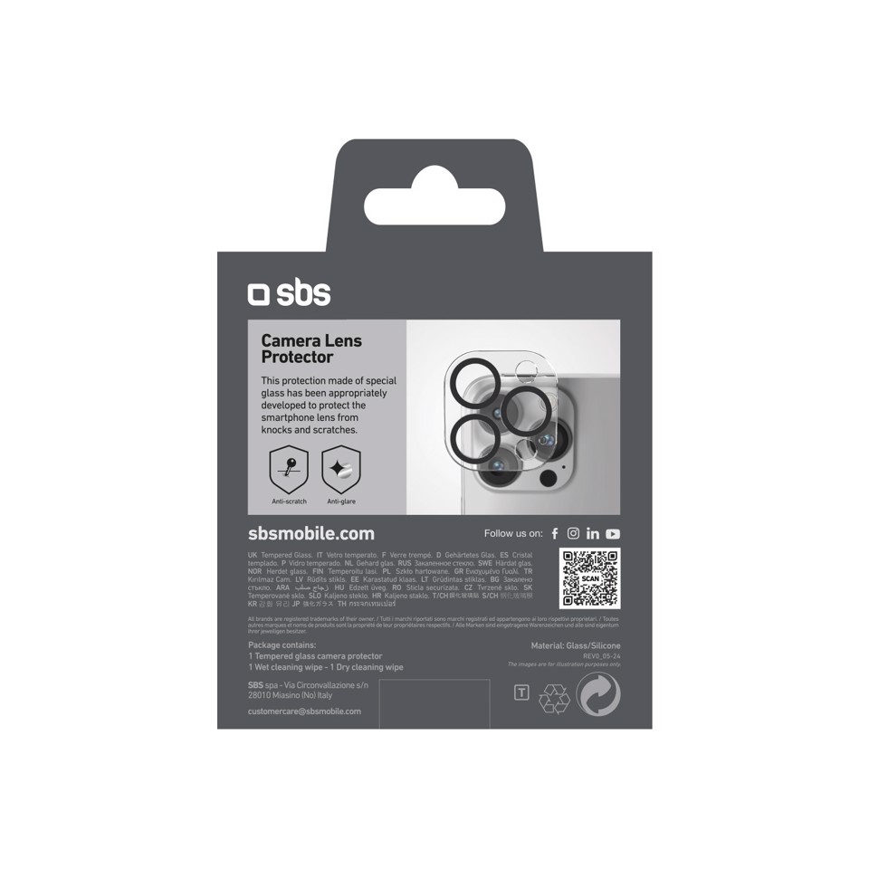 SBS TECAMGLIP16PK protezione per lo schermo e il retro dei telefoni cellulari Protezione per obiettivo della fotocamera Apple 1 pz