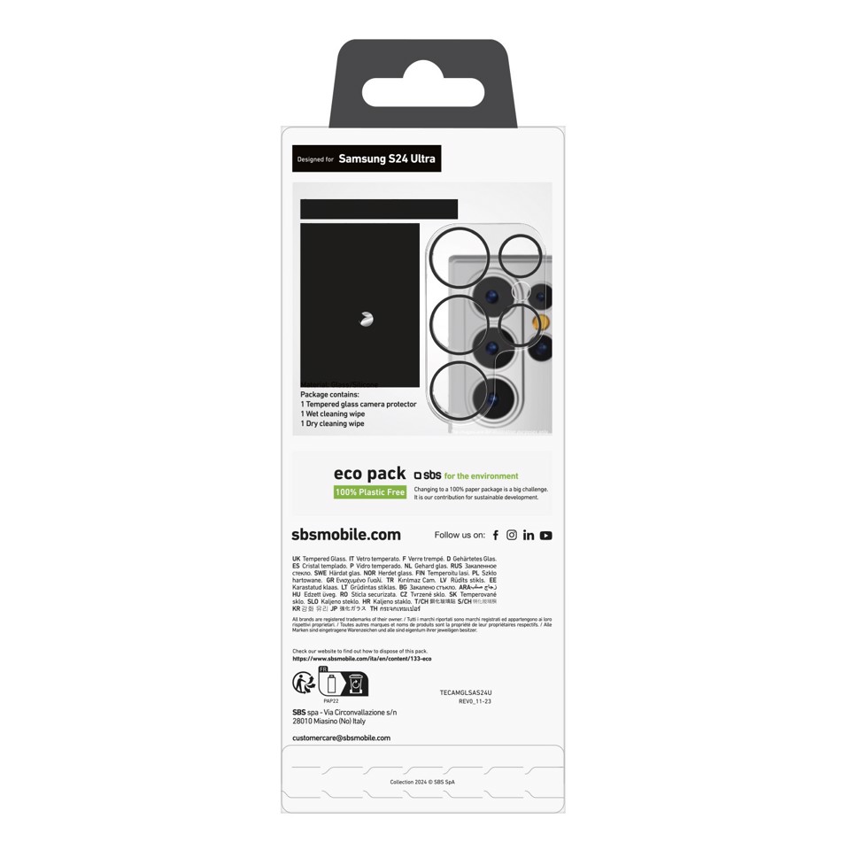 SBS TECAMGLSAS24 protezione per lo schermo e il retro dei telefoni cellulari Protezione per obiettivo della fotocamera Samsung 1 pz
