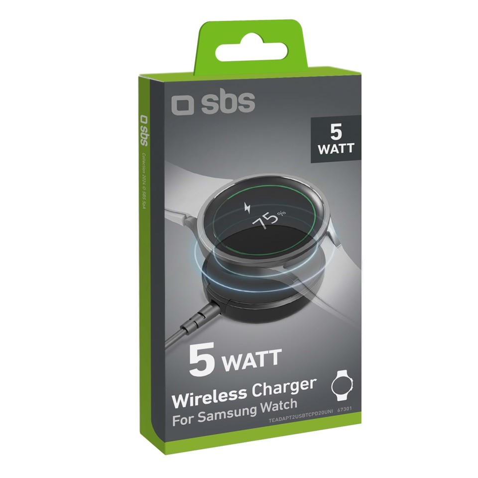SBS TECHGSAMWATCH Caricabatterie per dispositivi mobili Orologio intelligente Bianco USB Carica wireless Interno