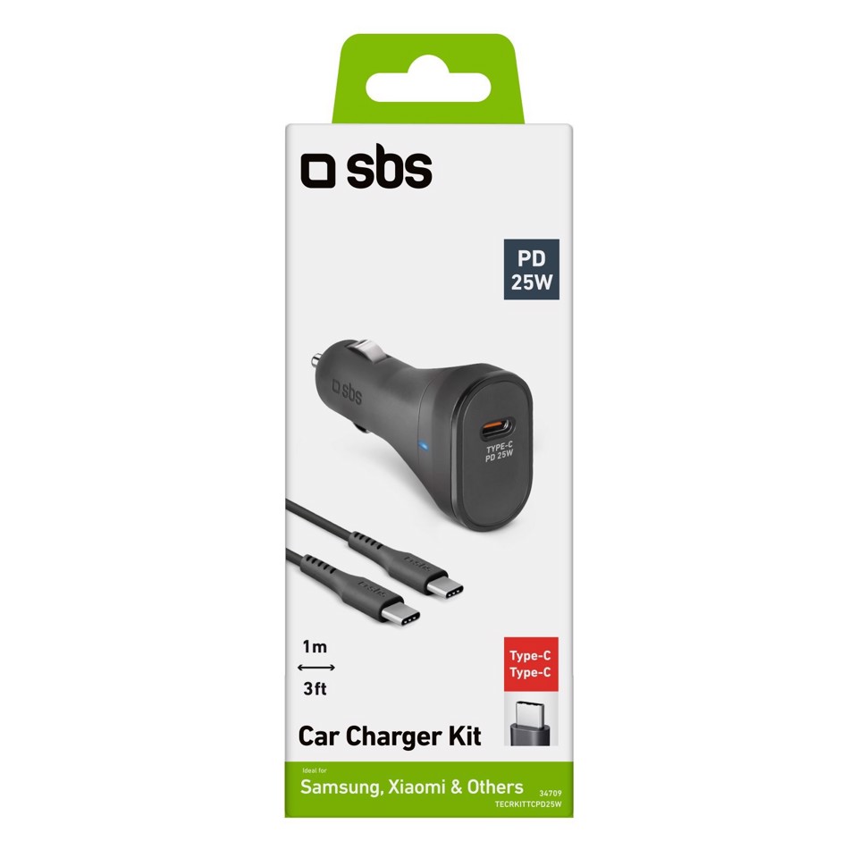 SBS TECRKITTCPD25W Caricabatterie per dispositivi mobili Universale Nero Accendisigari Auto