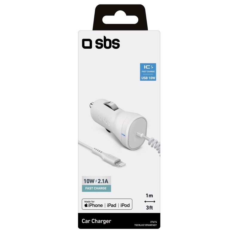 SBS TECRLH2189AWFAST Caricabatterie per dispositivi mobili Telefono cellulare, Tablet Bianco Lightning Ricarica rapida Auto