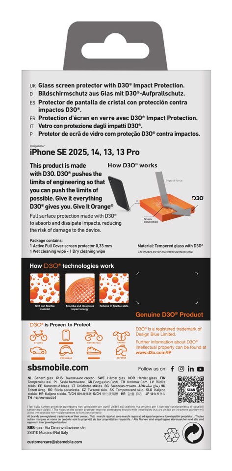 SBS TED3OSCRGLIPSE25 Pellicola proteggischermo trasparente iphone se 1 pz
