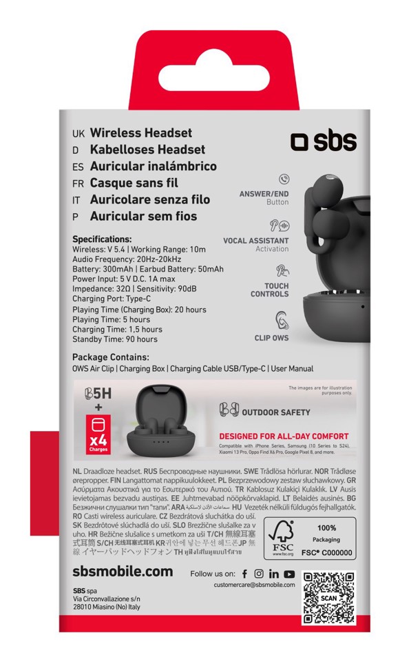 SBS TEEAROWSCLIPBTK cuffia e auricolare clip auricolare Musica e Chiamate Bluetooth Nero