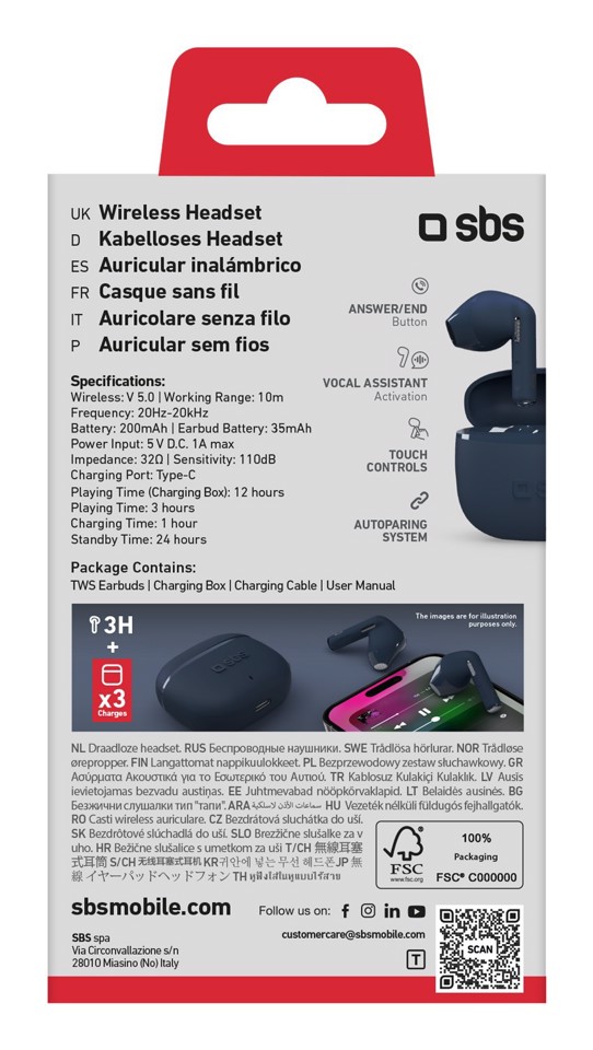 SBS TEEARTWSGOPODSG cuffia e auricolare True Wireless Stereo (TWS) In-ear Musica e Chiamate Bluetooth Grigio