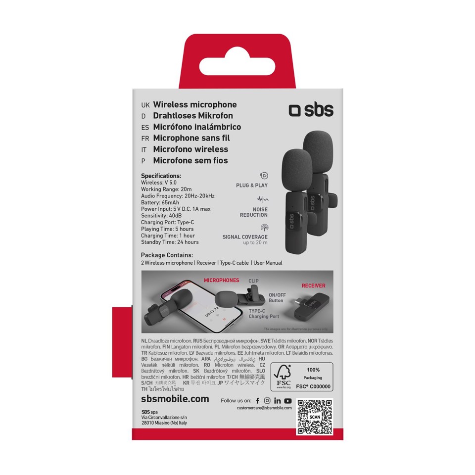 SBS TEKIT2MICTYCBTK microfono Nero Microfono a clip