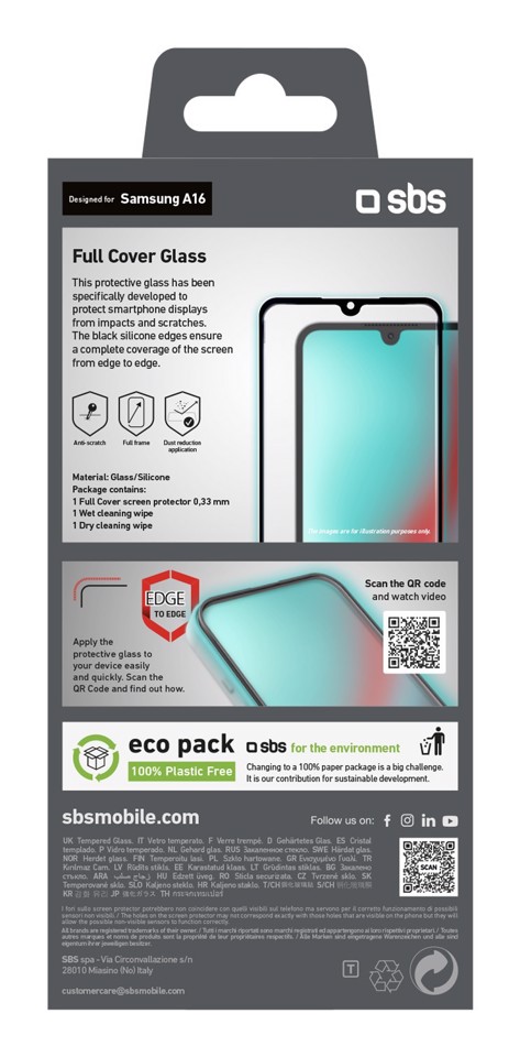 SBS TESCRFCSAA16 protezione per lo schermo e il retro dei telefoni cellulari Pellicola proteggischermo trasparente Samsung 1 pz