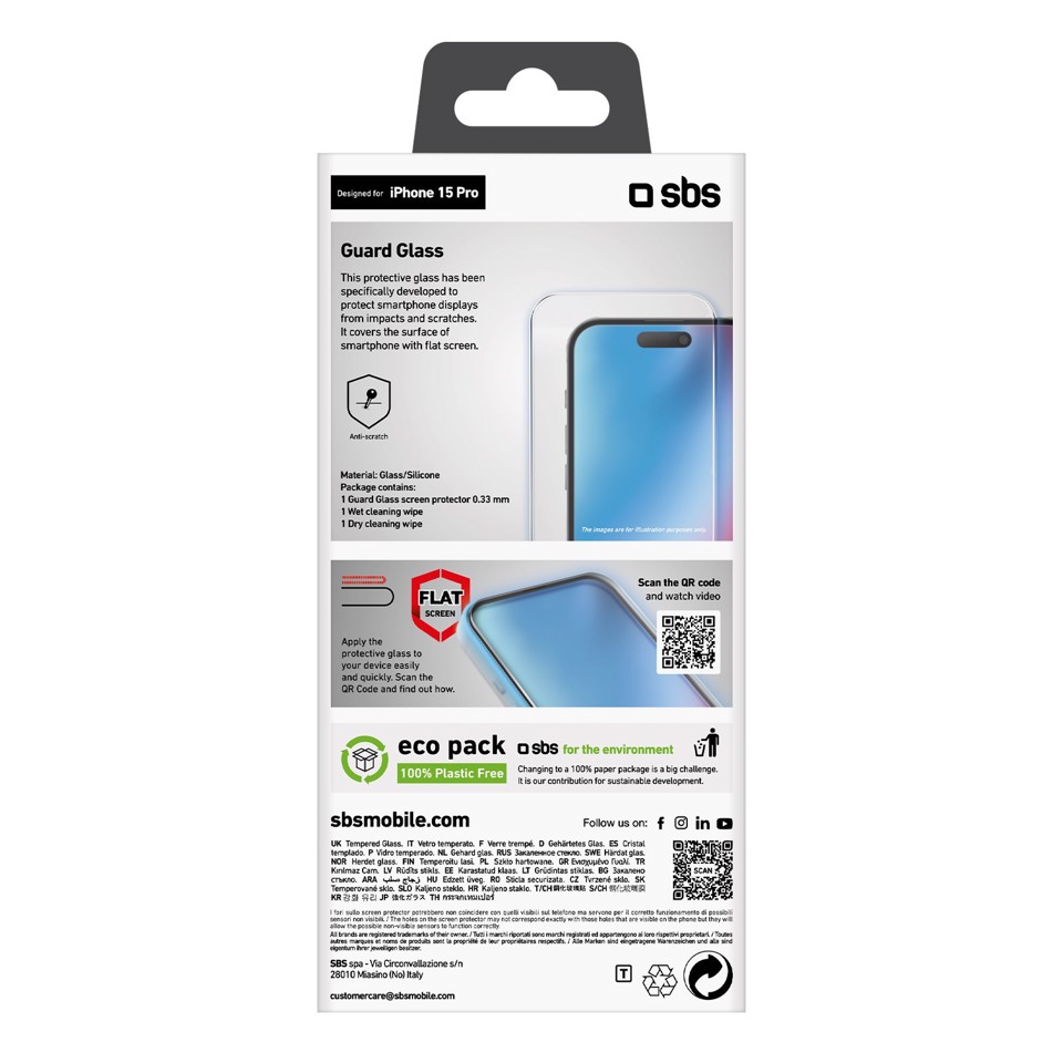 SBS TESCRGLIP1561P protezione per lo schermo e il retro dei telefoni cellulari Pellicola proteggischermo trasparente Apple 1 pz