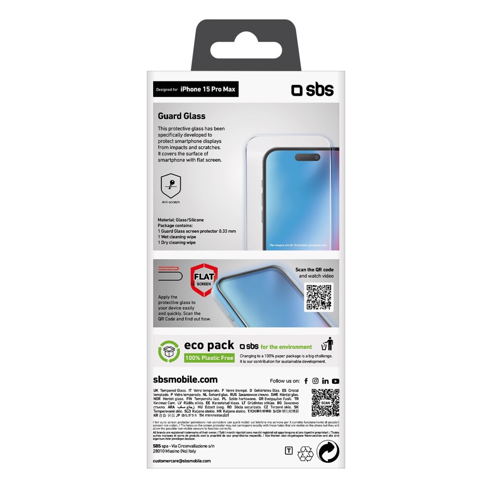 SBS TESCRGLIP1567P protezione per lo schermo e il retro dei telefoni cellulari Pellicola proteggischermo trasparente Apple 1 pz