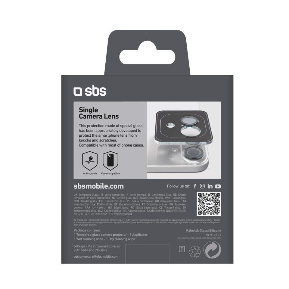 SBS TESINCAMGLIP16K protezione per lo schermo e il retro dei telefoni cellulari Protezione per obiettivo della fotocamera Apple 1 pz
