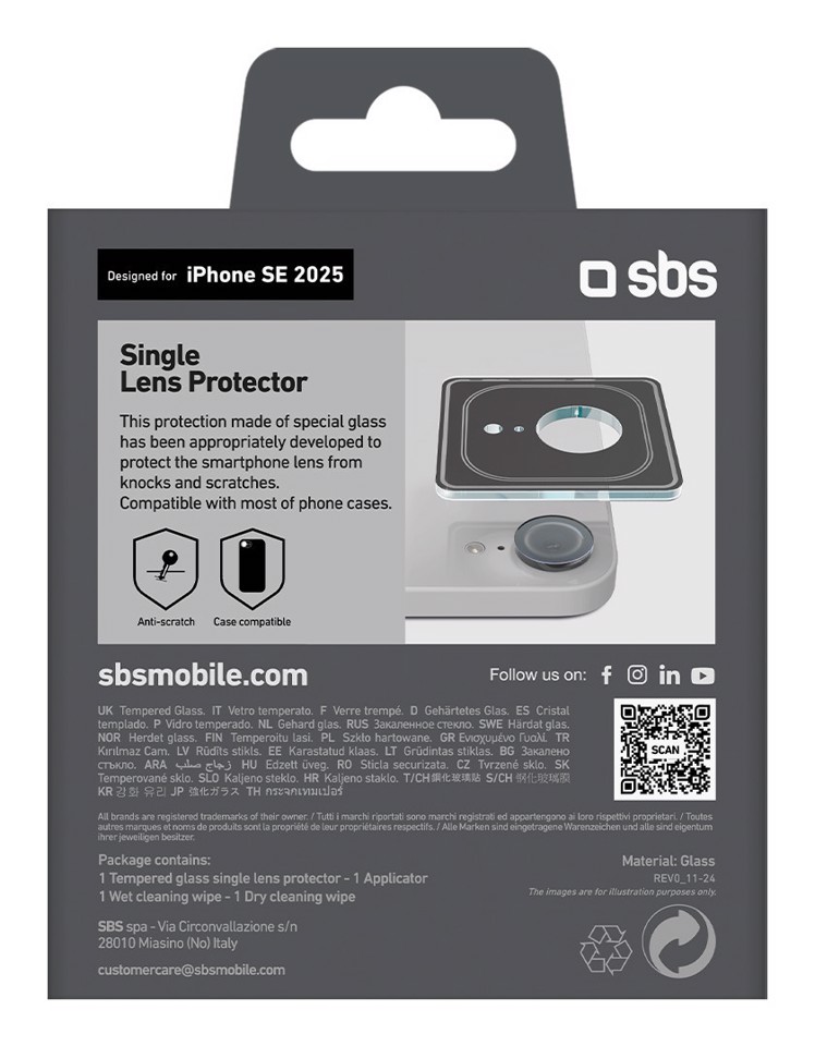 SBS TESINCAMGLIPSE25 protezione per lo schermo e il retro dei telefoni cellulari Protezione per obiettivo della fotocamera Apple 1 pz