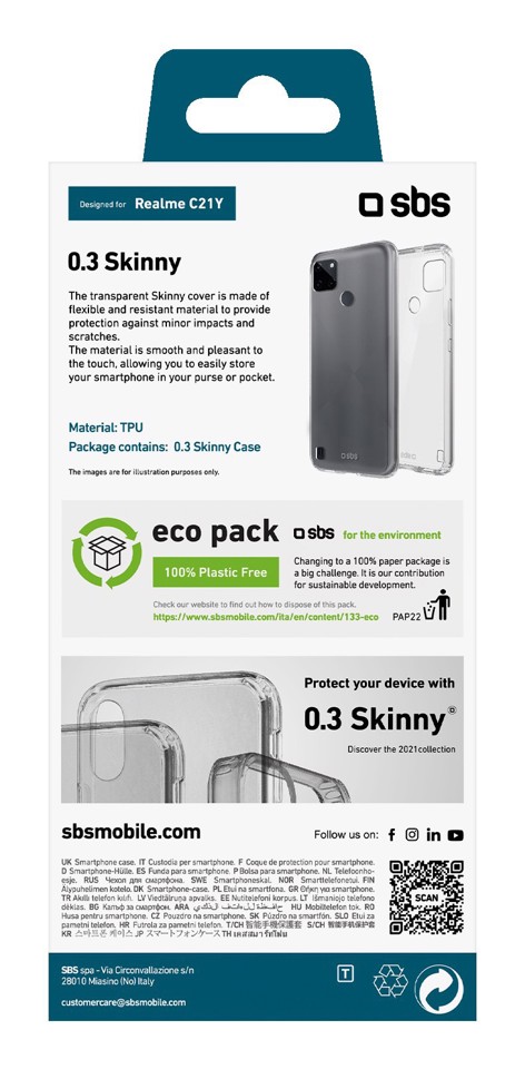 SBS TESKINREC21YT custodia per cellulare 16,5 cm (6.5") Cover Trasparente